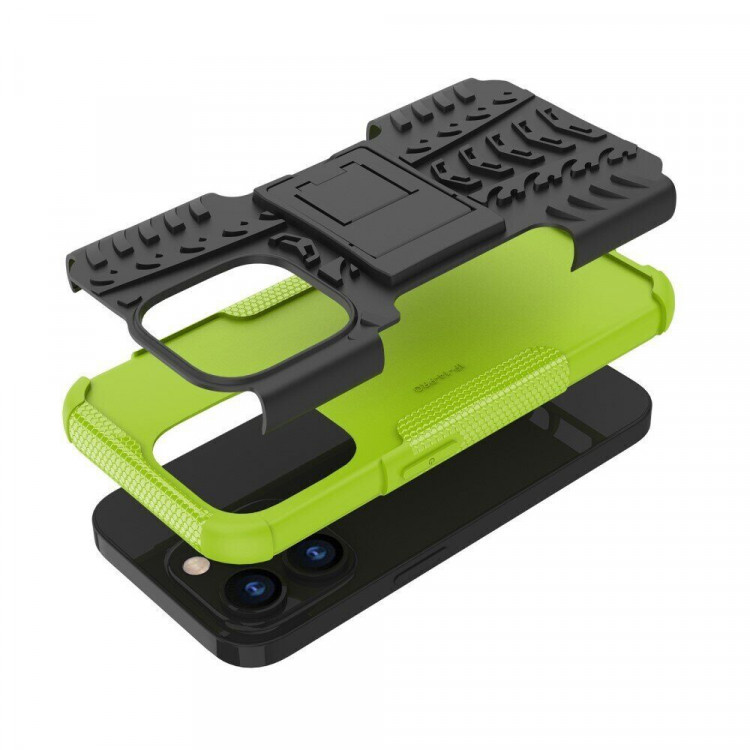 Чехол Hybrid Armor для iPhone 14 Pro (черный + зеленый)