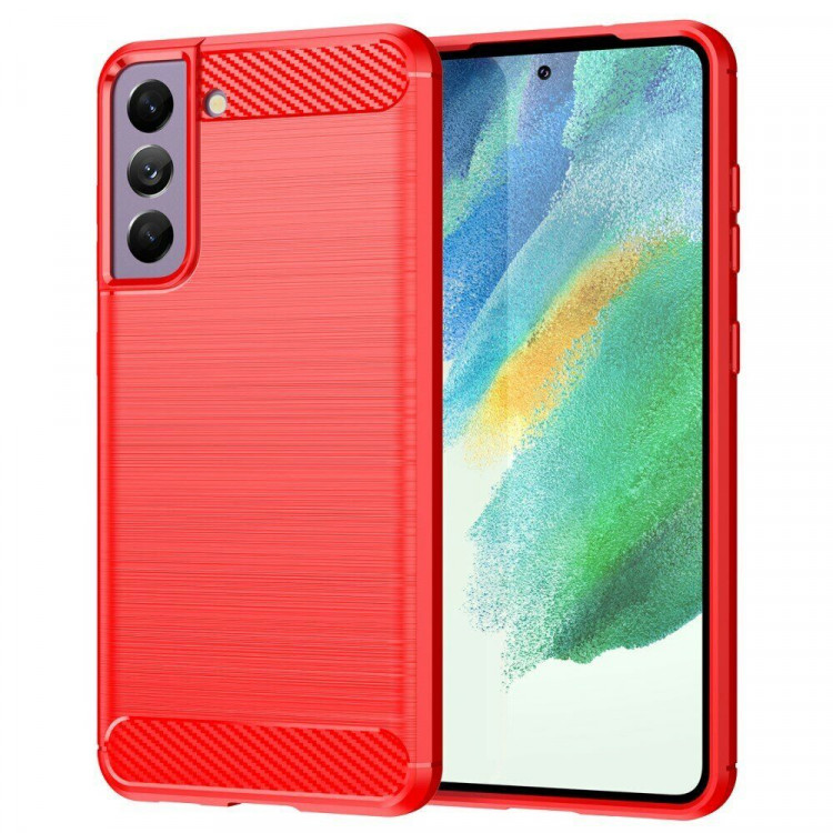 Чехол-накладка Carbon Fibre для Samsung Galaxy S21 FE (красный)