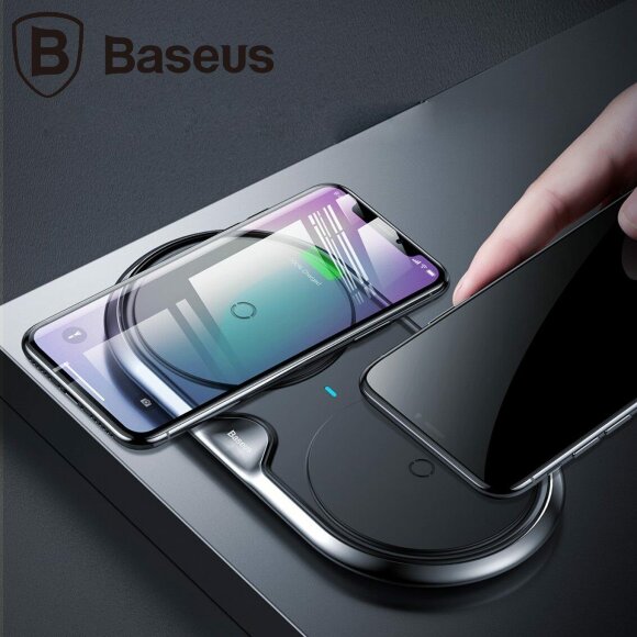 Двойное беспроводное зарядное устройство Baseus Dual Positions (черный) Двойное беспроводное зарядное устройство Baseus Dual Positions (черный)