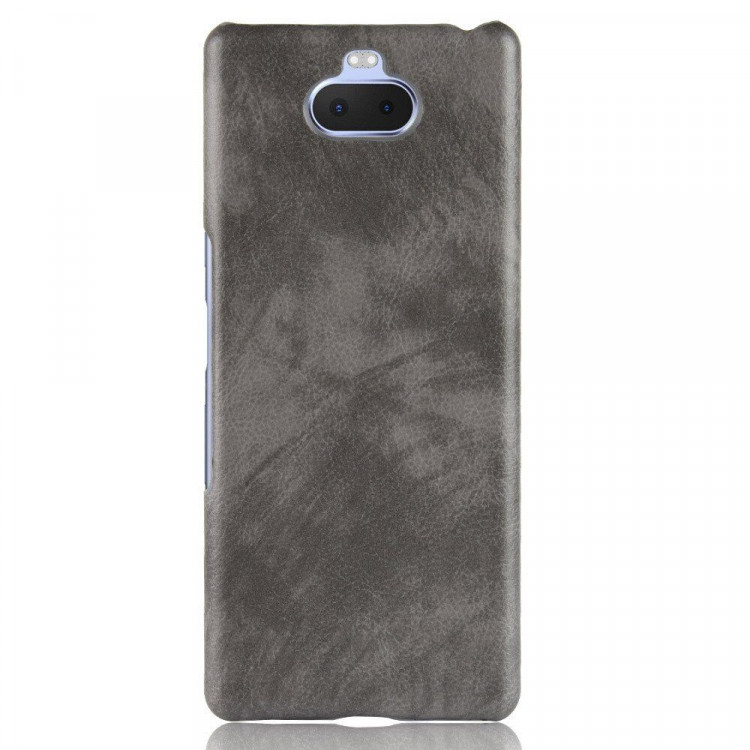 Кожаная накладка-чехол Litchi Texture для Sony Xperia 10 Plus (серый)