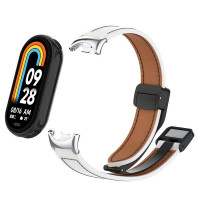 Кожаный ремешок с магнитной застежкой для Xiaomi Mi Smart Band 8, Xiaomi Mi Band 8 (белый)