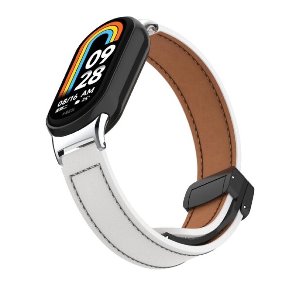 Кожаный ремешок с магнитной застежкой для Xiaomi Mi Smart Band 8, Xiaomi Mi Band 8 (белый) Кожаный ремешок с магнитной застежкой для Xiaomi Mi Smart Band 8, Xiaomi Mi Band 8 (белый)