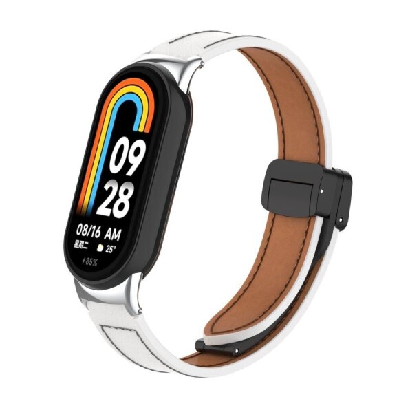Кожаный ремешок с магнитной застежкой для Xiaomi Mi Smart Band 8, Xiaomi Mi Band 8 (белый) Кожаный ремешок с магнитной застежкой для Xiaomi Mi Smart Band 8, Xiaomi Mi Band 8 (белый)