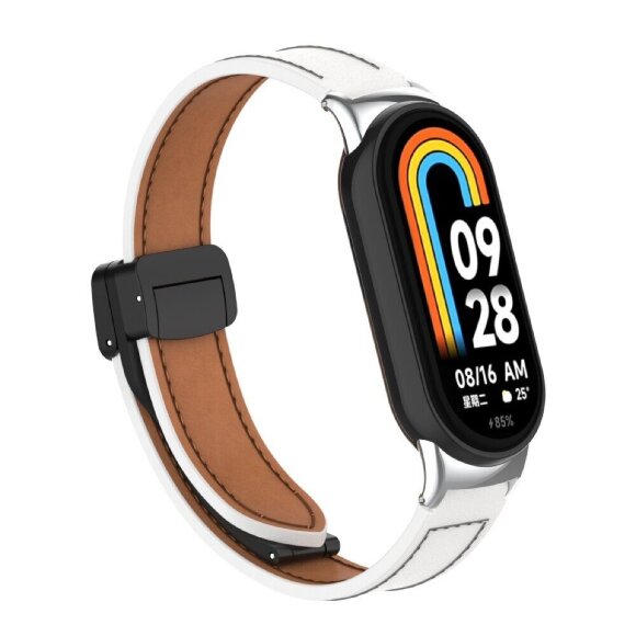 Кожаный ремешок с магнитной застежкой для Xiaomi Mi Smart Band 8, Xiaomi Mi Band 8 (белый) Кожаный ремешок с магнитной застежкой для Xiaomi Mi Smart Band 8, Xiaomi Mi Band 8 (белый)