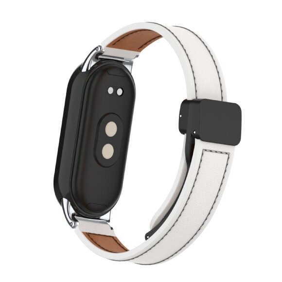 Кожаный ремешок с магнитной застежкой для Xiaomi Mi Smart Band 8, Xiaomi Mi Band 8 (белый) Кожаный ремешок с магнитной застежкой для Xiaomi Mi Smart Band 8, Xiaomi Mi Band 8 (белый)