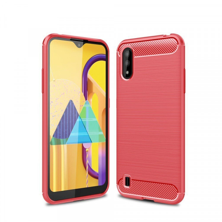 Чехол-накладка Carbon Fibre для Samsung Galaxy M01 (красный)