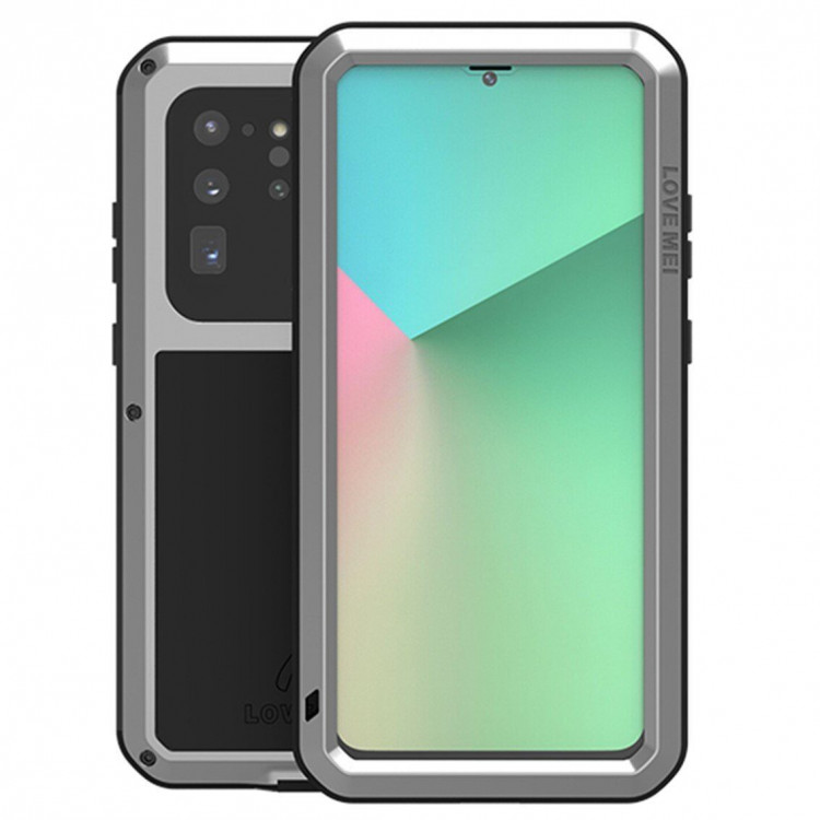 Гибридный чехол LOVE MEI для Samsung Galaxy S20 Ultra (серебряный)