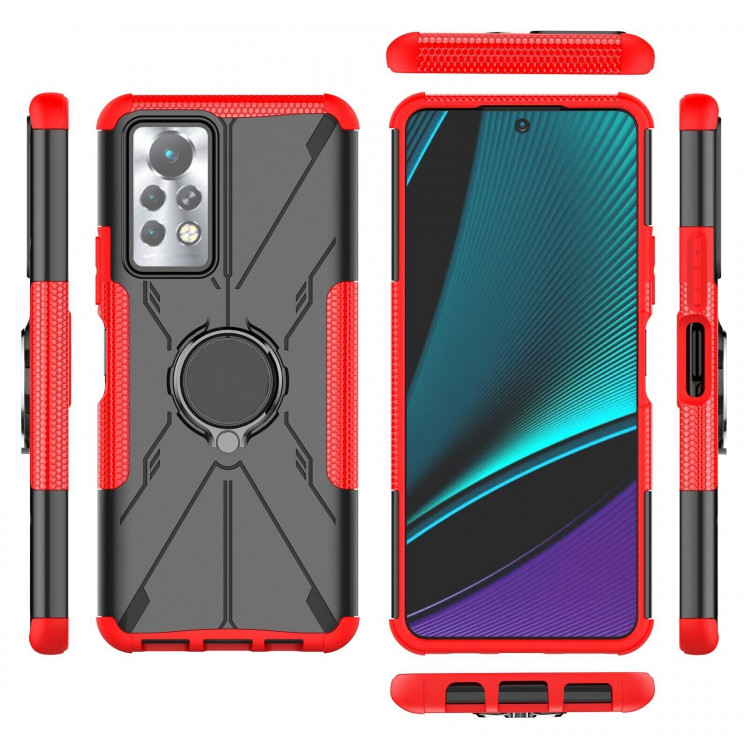Чехол Armor Shockproof Ring Holder для Infinix Note 11 Pro (черный + красный)