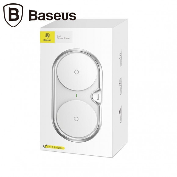 Двойное беспроводное зарядное устройство Baseus Dual Positions (белый) Двойное беспроводное зарядное устройство Baseus Dual Positions (белый)