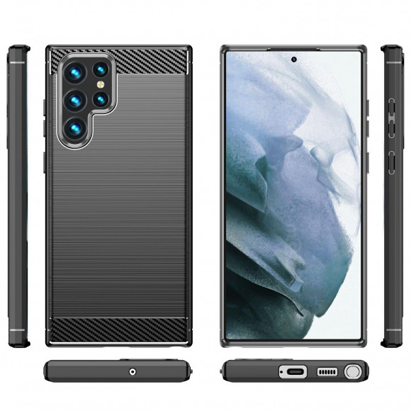 Чехол-накладка Carbon Fibre для Samsung Galaxy S23 Ultra (черный) Чехол-накладка Carbon Fibre для Samsung Galaxy S23 Ultra (черный)