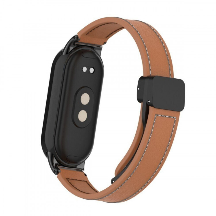 Кожаный ремешок с магнитной застежкой для Xiaomi Mi Smart Band 8, Xiaomi Mi Band 8 (коричневый)