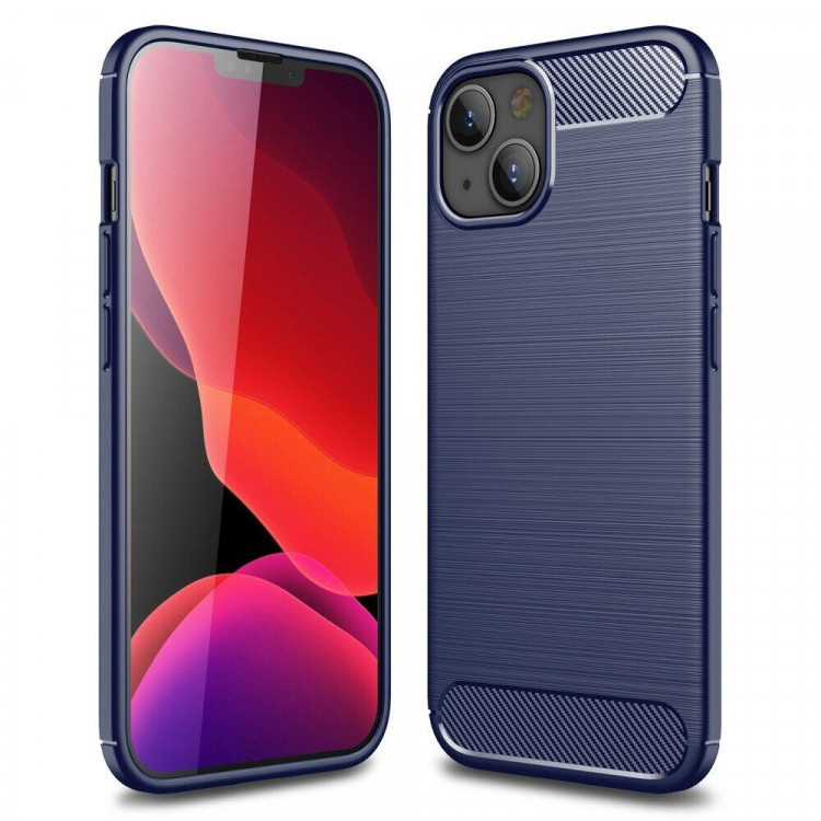 Чехол-накладка Carbon Fibre для iPhone 13 mini (темно-синий)