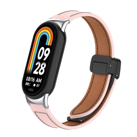 Кожаный ремешок с магнитной застежкой для Xiaomi Mi Smart Band 8, Xiaomi Mi Band 8 (розовый) Кожаный ремешок с магнитной застежкой для Xiaomi Mi Smart Band 8, Xiaomi Mi Band 8 (розовый)