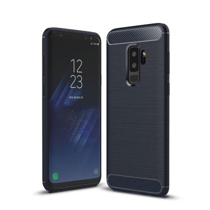 Чехол-накладка Carbon Fibre для Samsung Galaxy S9 Plus (темно-синий)