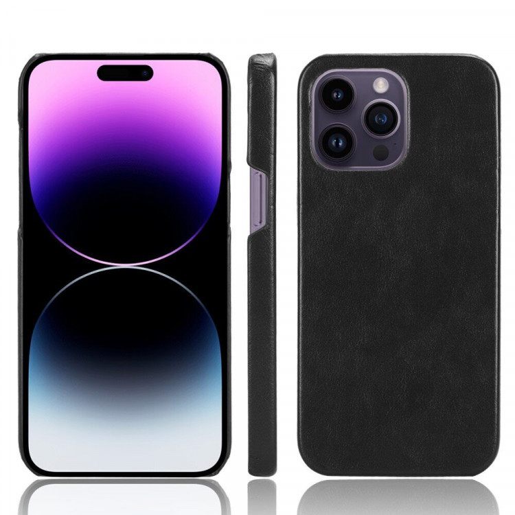 Кожаная накладка-чехол для iPhone 14 Pro Max (черный)