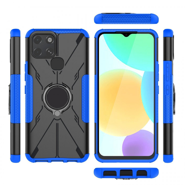 Чехол Armor Shockproof Ring Holder для Infinix Smart 6 (черный + голубой)