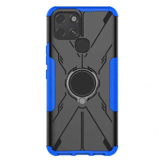 Чехол Armor Shockproof Ring Holder для Infinix Smart 6 (черный + голубой)