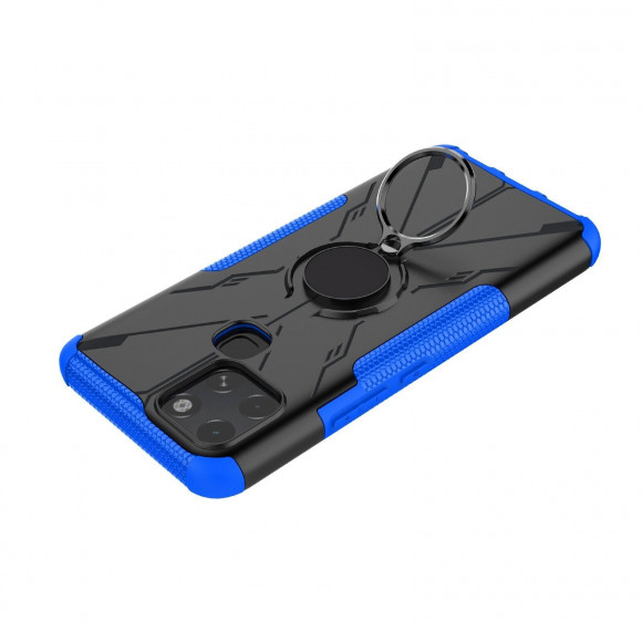 Чехол Armor Shockproof Ring Holder для Infinix Smart 6 (черный + голубой)