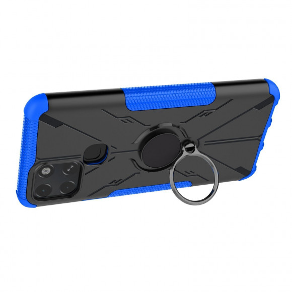 Чехол Armor Shockproof Ring Holder для Infinix Smart 6 (черный + голубой)