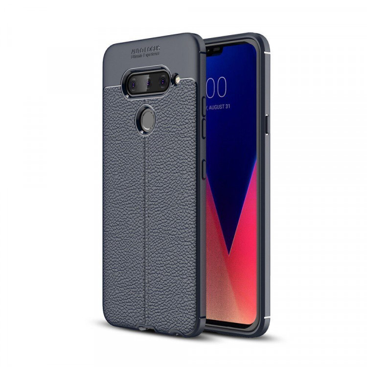 Чехол-накладка Litchi Grain для LG V40 ThinQ (темно-синий)