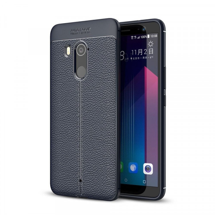 Чехол-накладка Litchi Grain для HTC U11+ (темно-синий)