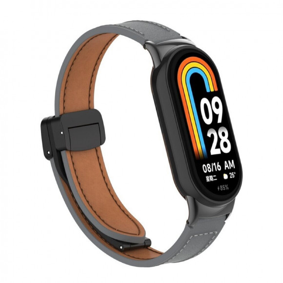 Кожаный ремешок с магнитной застежкой для Xiaomi Mi Smart Band 8, Xiaomi Mi Band 8 (серый) Кожаный ремешок с магнитной застежкой для Xiaomi Mi Smart Band 8, Xiaomi Mi Band 8 (серый)