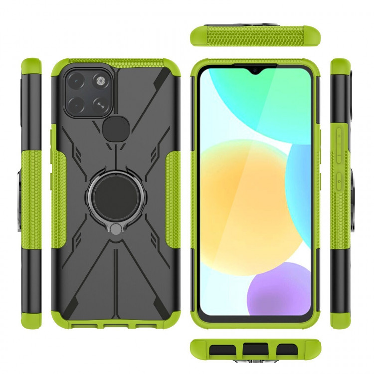 Чехол Armor Shockproof Ring Holder для Infinix Smart 6 (черный + зеленый)