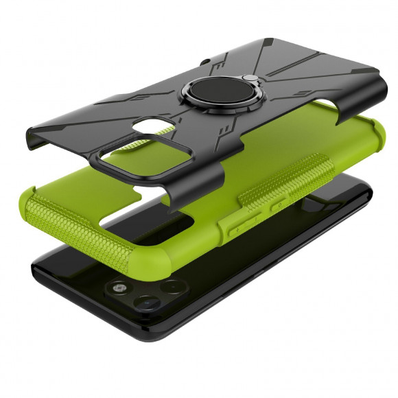 Чехол Armor Shockproof Ring Holder для Infinix Smart 6 (черный + зеленый) Чехол Armor Shockproof Ring Holder для Infinix Smart 6 (черный + зеленый)