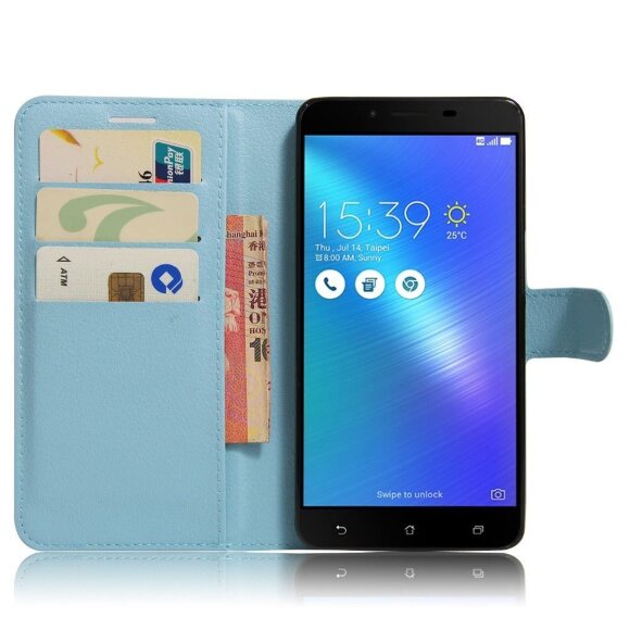 Чехол с визитницей Asus модели Zenfone 3 Max ZC553KL (голубой) Чехол с визитницей Asus модели Zenfone 3 Max ZC553KL (голубой)