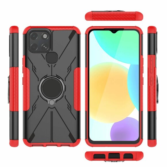 Чехол Armor Shockproof Ring Holder для Infinix Smart 6 (черный + красный)