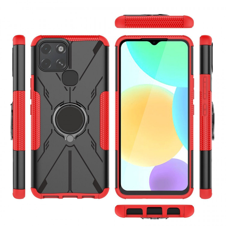 Чехол Armor Shockproof Ring Holder для Infinix Smart 6 (черный + красный)