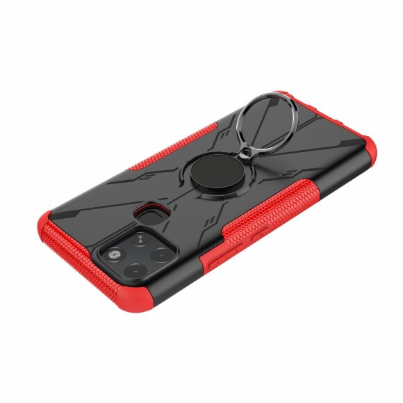 Чехол Armor Shockproof Ring Holder для Infinix Smart 6 (черный + красный)