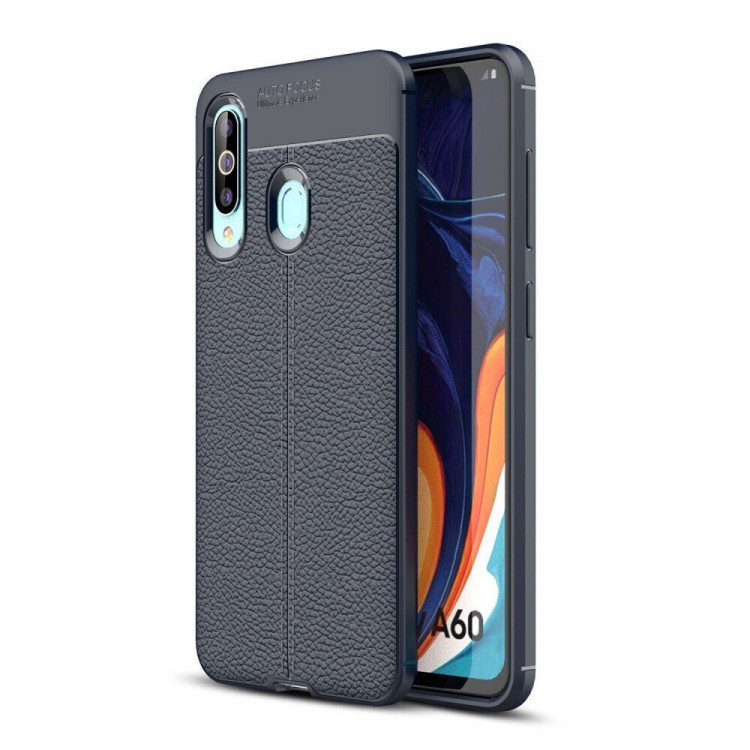 Чехол-накладка Litchi Grain для Samsung Galaxy A60 / Galaxy M40 (темно-синий)