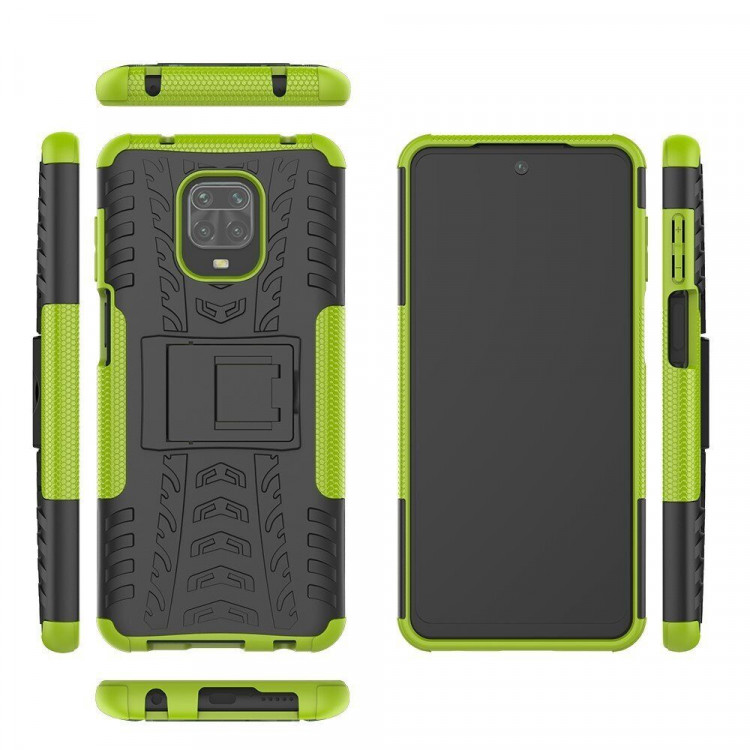 Чехол Hybrid Armor для Redmi Note 9S / Note 9 Pro / Note 9 Pro Max (черный + зеленый)
