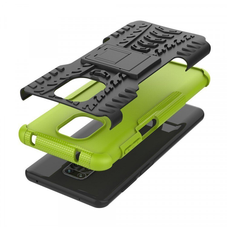 Чехол Hybrid Armor для Redmi Note 9S / Note 9 Pro / Note 9 Pro Max (черный + зеленый)