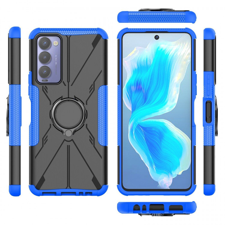 Чехол Armor Shockproof Ring Holder для Tecno Camon 18 (черный + голубой)
