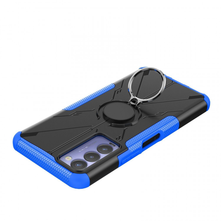 Чехол Armor Shockproof Ring Holder для Tecno Camon 18 (черный + голубой)