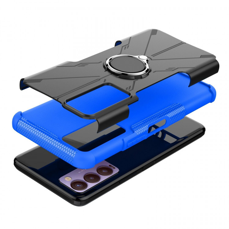 Чехол Armor Shockproof Ring Holder для Tecno Camon 18 (черный + голубой)