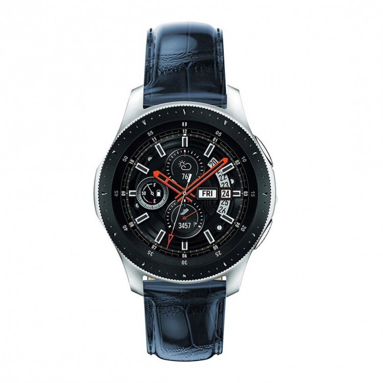 Кожаный ремешок Crocodile Texture для Samsung Gear Sport / Gear S2 Classic / Galaxy Watch 42мм / Watch Active / Watch 3 (41мм) / Watch4 (синий)