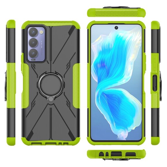 Чехол Armor Shockproof Ring Holder для Tecno Camon 18 (черный + зеленый)