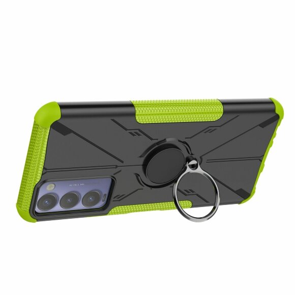 Чехол Armor Shockproof Ring Holder для Tecno Camon 18 (черный + зеленый)