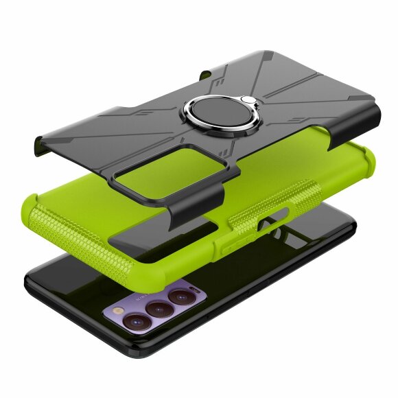 Чехол Armor Shockproof Ring Holder для Tecno Camon 18 (черный + зеленый)