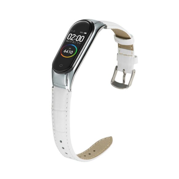 Кожаный ремешок Crocodile Texture для Xiaomi Mi Band 5 (белый)