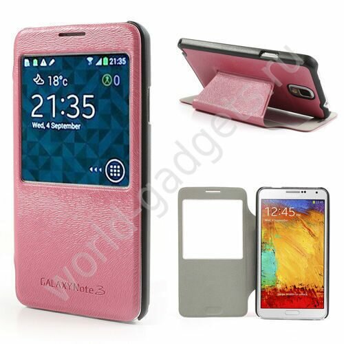 Горизонтальный чехол с окном для Samsung Galaxy Note 3 / N9000 (розовый)