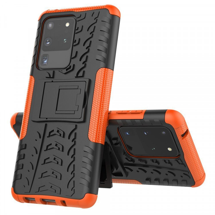 Чехол Hybrid Armor для Samsung Galaxy S20 Ultra (черный + оранжевый)