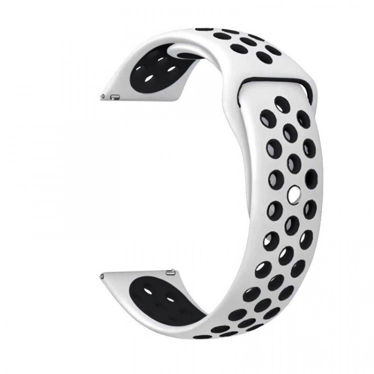 Двухцветный силиконовый ремешок для Samsung Gear Sport / Gear S2 Classic / Galaxy Watch 42мм / Watch Active / Watch 3 (41мм) / Watch4 (белый+черный)