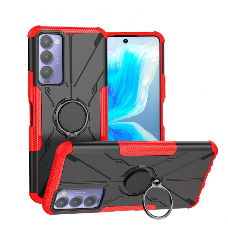 Чехол Armor Shockproof Ring Holder для Tecno Camon 18 (черный + красный)