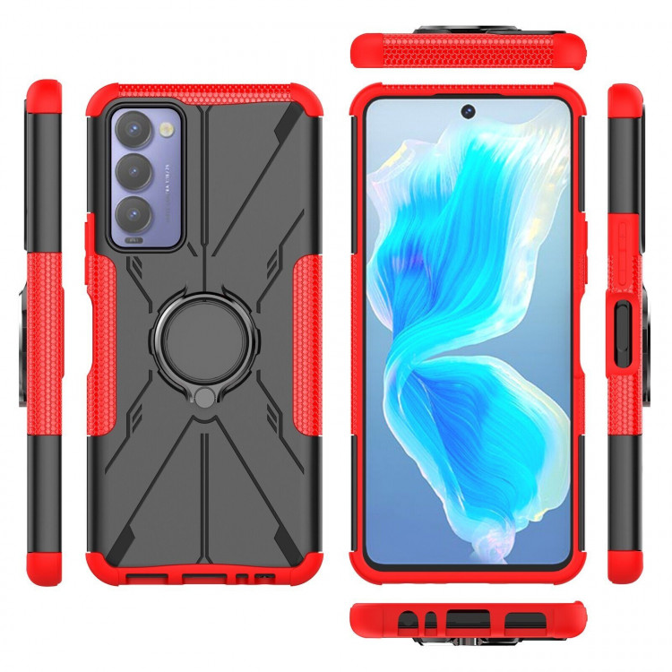 Чехол Armor Shockproof Ring Holder для Tecno Camon 18 (черный + красный)