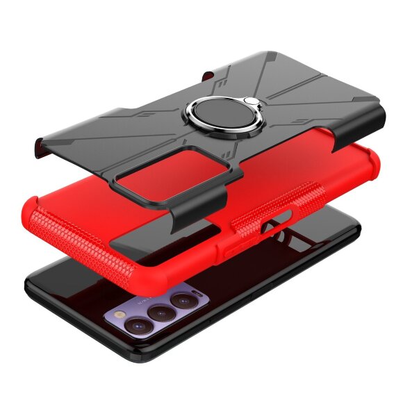 Чехол Armor Shockproof Ring Holder для Tecno Camon 18 (черный + красный)