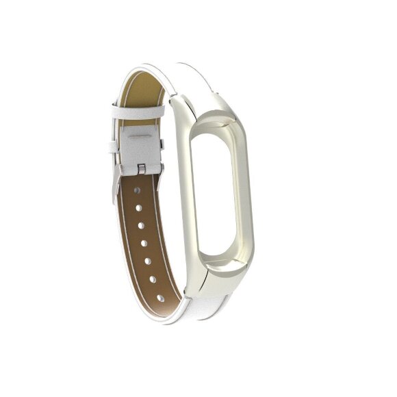 Кожаный ремешок для фитнес браслета Xiaomi Mi Band 4 (белый)